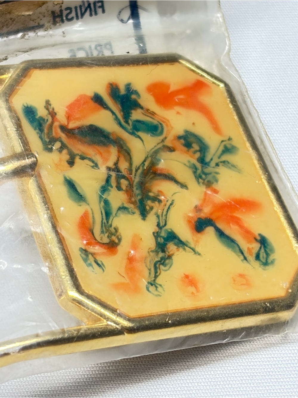 Vintage Enamel Belt Buckle Gold Tone Asian Inspired Floral Retro Boho Accessory